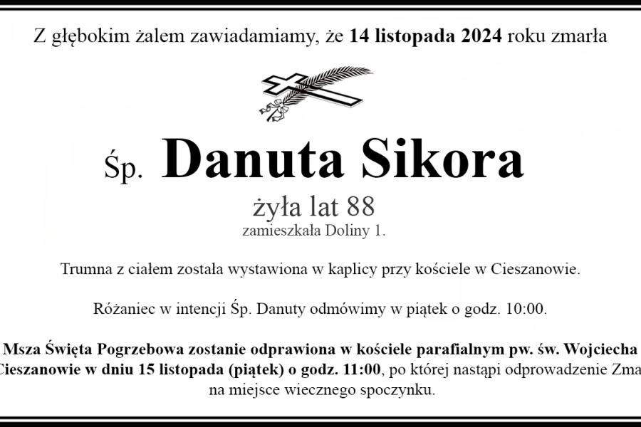 Zmarła Danuta Sikora [88 lat]
